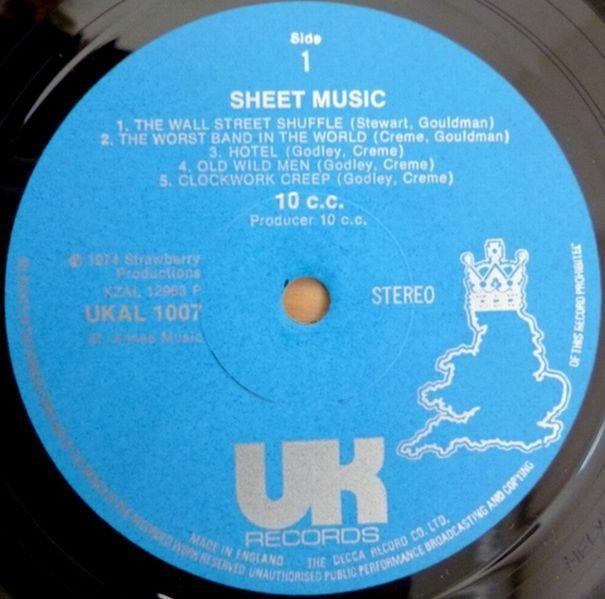 10CC, 1974, Sheet Music, UK