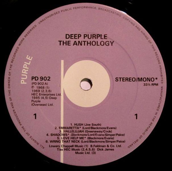 Deep Purple, The Anthology, 1985, Ireland, Purple Records