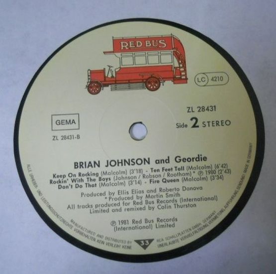 Brian Johnson and Geordie, 1981, Red Bus Records, West Germany