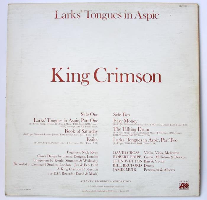 King Crimson, Larks' Tongues in Aspic, 1973, Canada