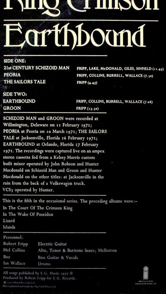 King Crimson, Earthbound, 1972, UK