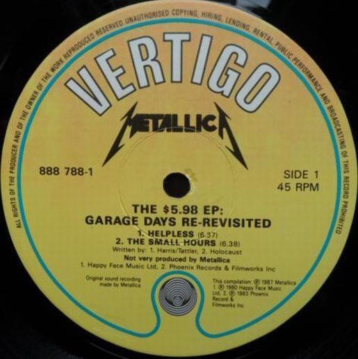 Metallica The $5.98 E.P.: Garage Days Re-Revisited, 1987, Europe