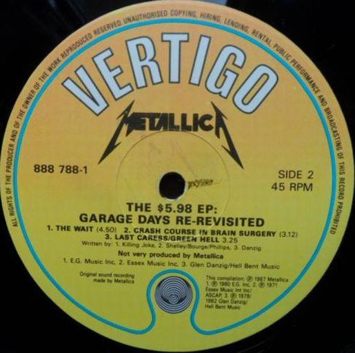 Metallica The $5.98 E.P.: Garage Days Re-Revisited, 1987,  