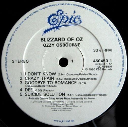 Blizzard of Ozz. 1980. Ozzy Osbourne, England