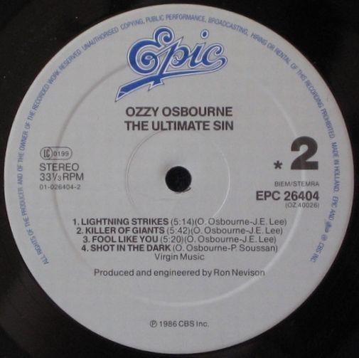 Ozzy Osbourne, The Ultimate Sin, 1986, , Epic Records