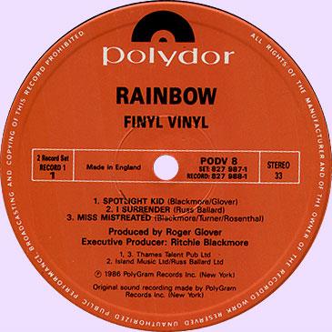 Rainbow Finyl Vinyl. 1986, UK