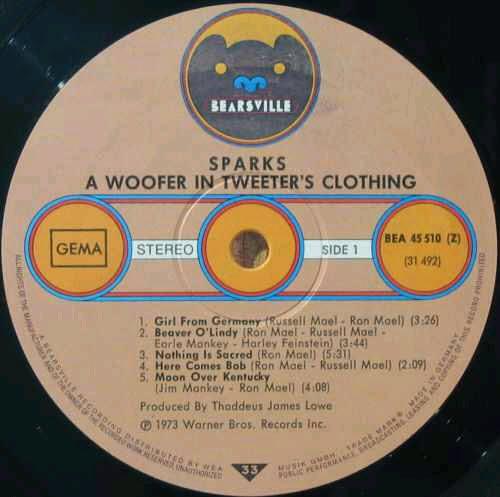 Sparks, A Woofer in Tweeter's Clothing, 1973, Germany