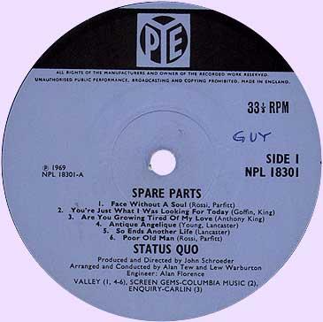 Status Quo, "Spare Parts", label PYE Records 1969